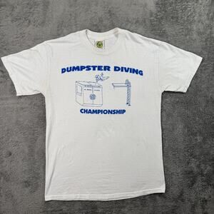 Vintage Dumpster Diving Shirt Funny 90s Mens M Crew Neck White Tee Championship